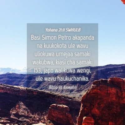 Picture 04 - Yohana 21:11 SWHULB - Basi Simon Petro akapanda na kuukokota ule wavu - Bible Verse Picture