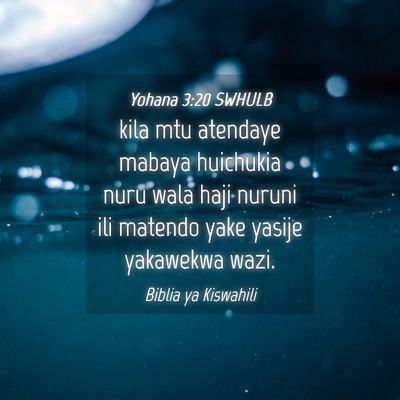 Picture 04 - Yohana 3:20 SWHULB - kila mtu atendaye mabaya huichukia nuru wala haji - Bible Verse Picture