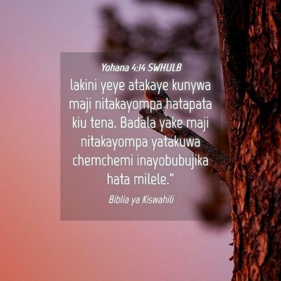 Picture 04 - Yohana 4:14 SWHULB - lakini yeye atakaye kunywa maji nitakayompa - Bible Verse Picture