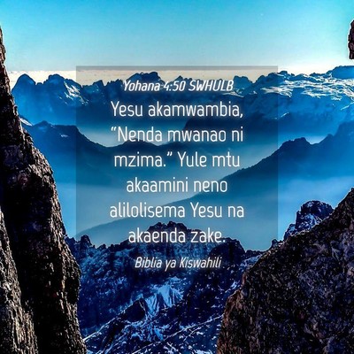 Picture 04 - Yohana 4:50 SWHULB - Yesu akamwambia, “Nenda mwanao ni mzima.” - Bible Verse Picture