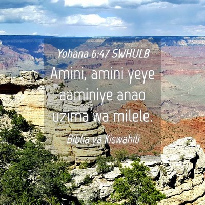 Picture 04 - Yohana 6:47 SWHULB - Amini, amini yeye aaminiye anao uzima wa - Bible Verse Picture