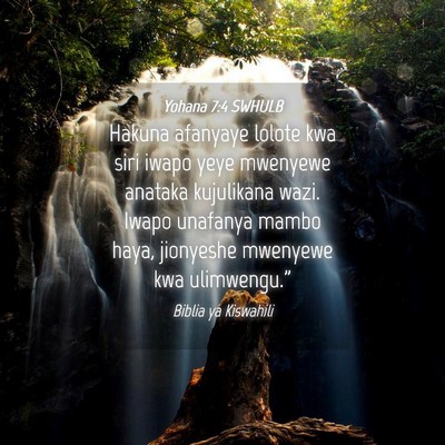 Picture 04 - Yohana 7:4 SWHULB - Hakuna afanyaye lolote kwa siri iwapo yeye - Bible Verse Picture