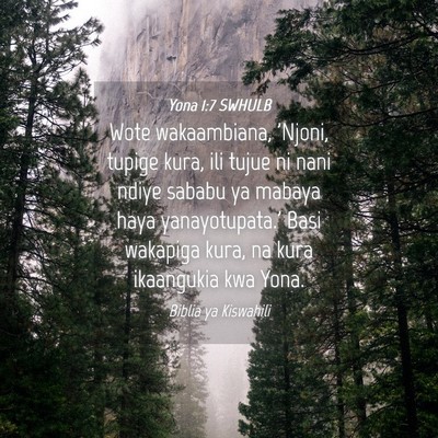 Picture 04 - Yona 1:7 SWHULB - Wote wakaambiana, 'Njoni, tupige kura, ili tujue - Bible Verse Picture