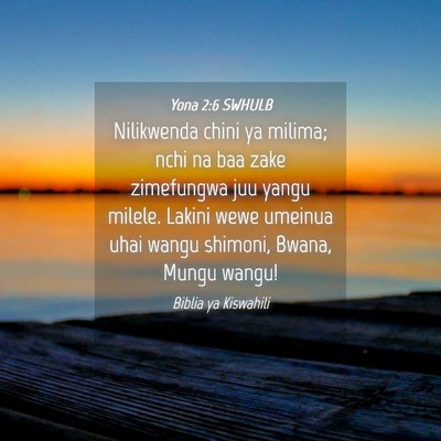 Picture 04 - Yona 2:6 SWHULB - Nilikwenda chini ya milima; nchi na baa zake - Bible Verse Picture