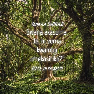 Picture 04 - Yona 4:4 SWHULB - Bwana akasema, Je, ni vema kwamba - Bible Verse Picture