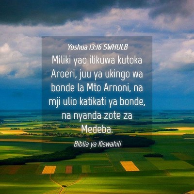 Picture 04 - Yoshua 13:16 SWHULB - Miliki yao ilikuwa kutoka Aroeri, juu ya ukingo - Bible Verse Picture