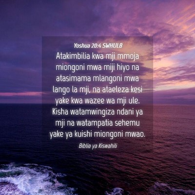 Picture 04 - Yoshua 20:4 SWHULB - Atakimbilia kwa mji mmoja miongoni mwa miji hiyo - Bible Verse Picture