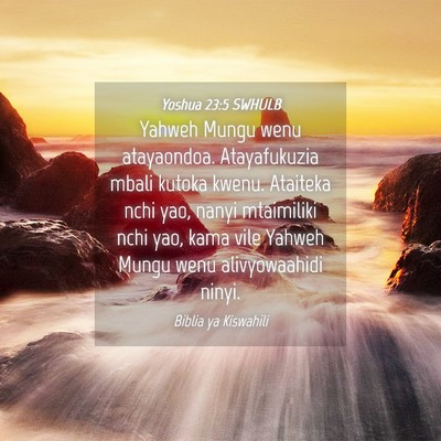 Picture 04 - Yoshua 23:5 SWHULB - Yahweh Mungu wenu atayaondoa. Atayafukuzia mbali - Bible Verse Picture