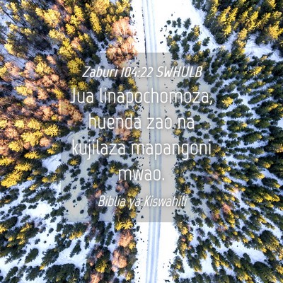 Picture 04 - Zaburi 104:22 SWHULB - Jua linapochomoza, huenda zao na kujilaza - Bible Verse Picture