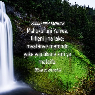 Picture 04 - Zaburi 105:1 SWHULB - Mshukuruni Yahwe, liitieni jina lake; myafanye - Bible Verse Picture