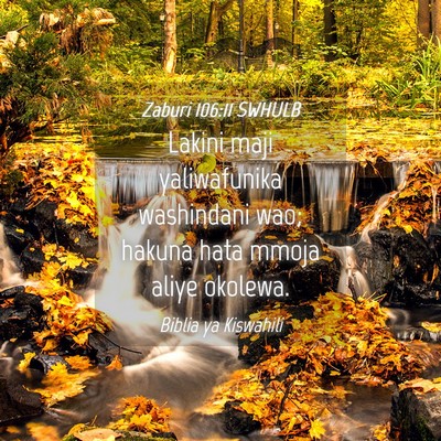 Picture 04 - Zaburi 106:11 SWHULB - Lakini maji yaliwafunika washindani wao; hakuna - Bible Verse Picture
