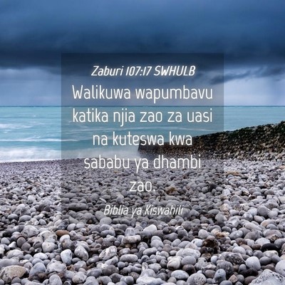 Picture 04 - Zaburi 107:17 SWHULB - Walikuwa wapumbavu katika njia zao za uasi na - Bible Verse Picture