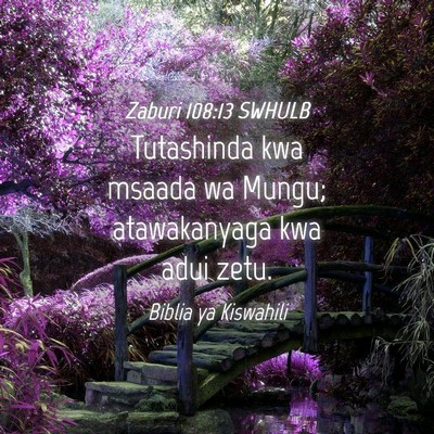 Picture 04 - Zaburi 108:13 SWHULB - Tutashinda kwa msaada wa Mungu; atawakanyaga kwa - Bible Verse Picture