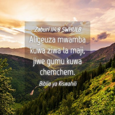 Picture 04 - Zaburi 114:8 SWHULB - Aligeuza mwamba kuwa ziwa la maji, jiwe gumu kuwa - Bible Verse Picture