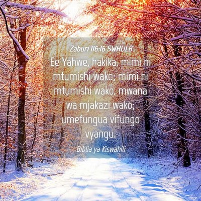Picture 04 - Zaburi 116:16 SWHULB - Ee Yahwe, hakika, mimi ni mtumishi wako; mimi ni - Bible Verse Picture