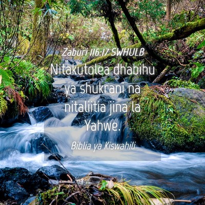 Picture 04 - Zaburi 116:17 SWHULB - Nitakutolea dhabihu ya shukrani na nitaliitia - Bible Verse Picture