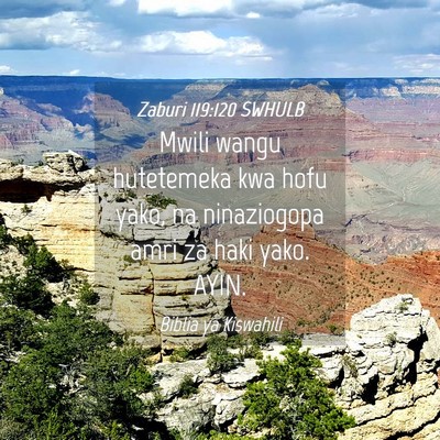 Picture 04 - Zaburi 119:120 SWHULB - Mwili wangu hutetemeka kwa hofu yako, na - Bible Verse Picture