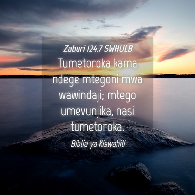 Picture 04 - Zaburi 124:7 SWHULB - Tumetoroka kama ndege mtegoni mwa wawindaji; - Bible Verse Picture