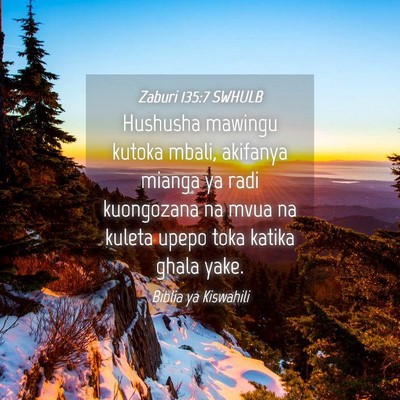 Picture 04 - Zaburi 135:7 SWHULB - Hushusha mawingu kutoka mbali, akifanya mianga ya - Bible Verse Picture