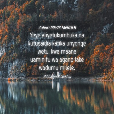 Picture 04 - Zaburi 136:23 SWHULB - Yeye aliyetukumbuka na kutusaidia katika unyonge - Bible Verse Picture