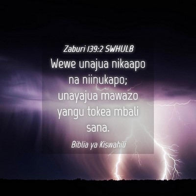 Picture 04 - Zaburi 139:2 SWHULB - Wewe unajua nikaapo na niinukapo; unayajua mawazo - Bible Verse Picture