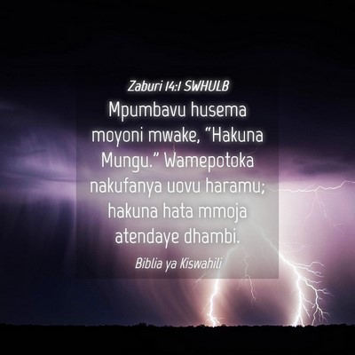 Picture 04 - Zaburi 14:1 SWHULB - Mpumbavu husema moyoni mwake, “Hakuna Mungu.” - Bible Verse Picture