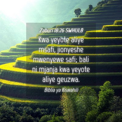 Picture 04 - Zaburi 18:26 SWHULB - Kwa yeyote aliye msafi, jionyeshe mwenyewe safi; - Bible Verse Picture