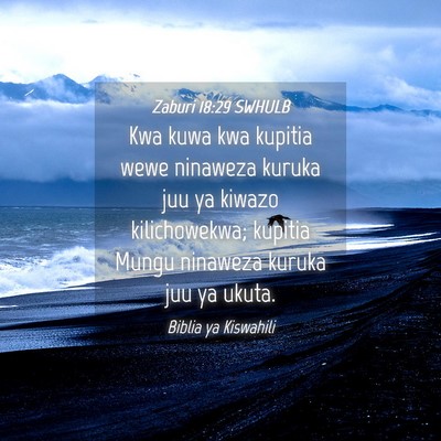 Picture 04 - Zaburi 18:29 SWHULB - Kwa kuwa kwa kupitia wewe ninaweza kuruka juu ya - Bible Verse Picture