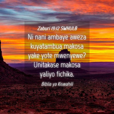 Picture 04 - Zaburi 19:12 SWHULB - Ni nani ambaye aweza kuyatambua makosa yake yote - Bible Verse Picture