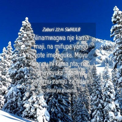Picture 04 - Zaburi 22:14 SWHULB - Ninamwagwa nje kama maji, na mifupa yangu yote - Bible Verse Picture