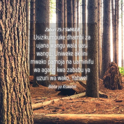 Picture 04 - Zaburi 25:7 SWHULB - Usizikumbuke dhambi za ujana wangu wala uasi - Bible Verse Picture