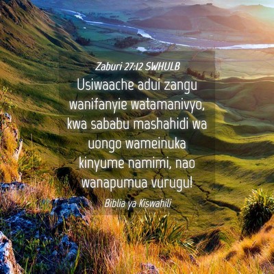 Picture 04 - Zaburi 27:12 SWHULB - Usiwaache adui zangu wanifanyie watamanivyo, kwa - Bible Verse Picture