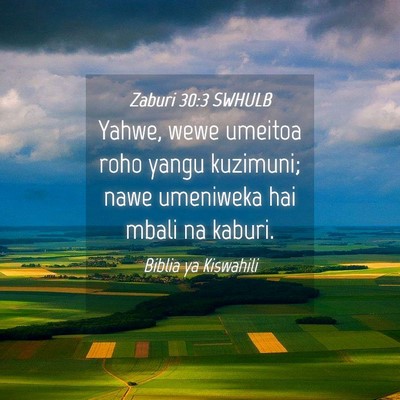 Picture 04 - Zaburi 30:3 SWHULB - Yahwe, wewe umeitoa roho yangu kuzimuni; nawe - Bible Verse Picture