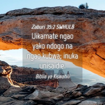 Picture 04 - Zaburi 35:2 SWHULB - Uikamate ngao yako ndogo na ngao kubwa; inuka - Bible Verse Picture