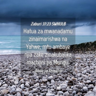Picture 04 - Zaburi 37:23 SWHULB - Hatua za mwanadamu zinaimarishwa na Yahwe, mtu - Bible Verse Picture