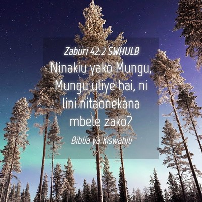 Picture 04 - Zaburi 42:2 SWHULB - Ninakiu yako Mungu, Mungu uliye hai, ni lini - Bible Verse Picture