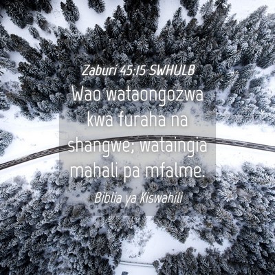 Picture 04 - Zaburi 45:15 SWHULB - Wao wataongozwa kwa furaha na shangwe; wataingia - Bible Verse Picture