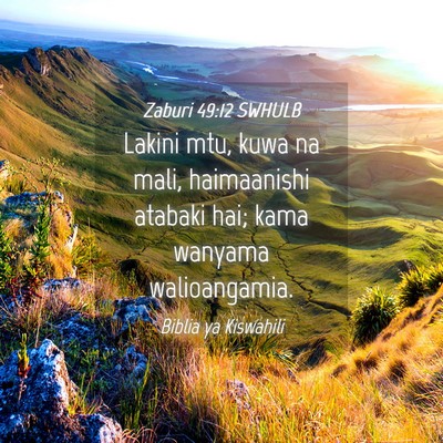 Picture 04 - Zaburi 49:12 SWHULB - Lakini mtu, kuwa na mali, haimaanishi atabaki - Bible Verse Picture