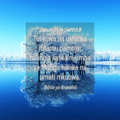 Picture 04 - Zaburi 55:14 SWHULB - Tulikuwa na ushirika mtamu pamoja; tuliingia - Bible Verse Picture