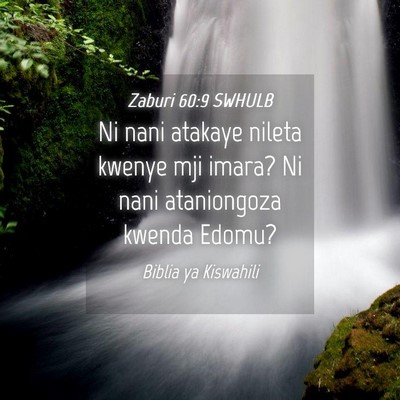 Picture 04 - Zaburi 60:9 SWHULB - Ni nani atakaye nileta kwenye mji imara? Ni nani - Bible Verse Picture
