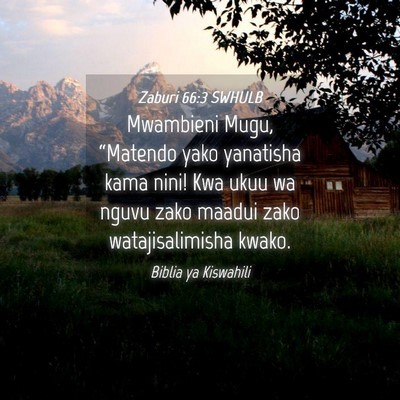 Picture 04 - Zaburi 66:3 SWHULB - Mwambieni Mugu, “Matendo yako yanatisha kama - Bible Verse Picture