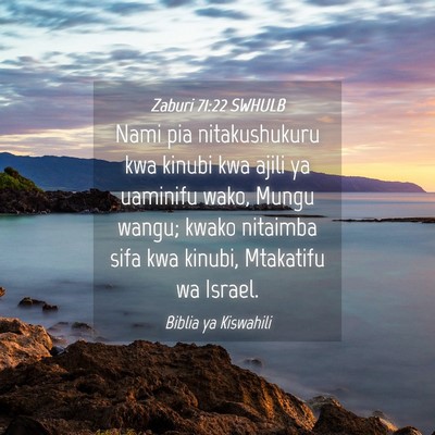 Picture 04 - Zaburi 71:22 SWHULB - Nami pia nitakushukuru kwa kinubi kwa ajili ya - Bible Verse Picture