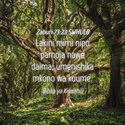 Picture 04 - Zaburi 73:23 SWHULB - Lakini mimi nipo pamoja nawe daima; umenishika - Bible Verse Picture