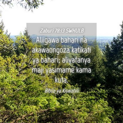 Picture 04 - Zaburi 78:13 SWHULB - Aliigawa bahari na akawaongoza katikati ya - Bible Verse Picture