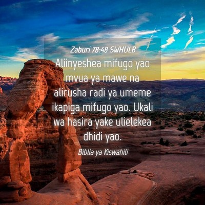 Picture 04 - Zaburi 78:48 SWHULB - Aliinyeshea mifugo yao mvua ya mawe na alirusha - Bible Verse Picture
