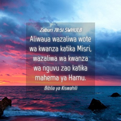 Picture 04 - Zaburi 78:51 SWHULB - Aliwaua wazaliwa wote wa kwanza katika Misri, - Bible Verse Picture