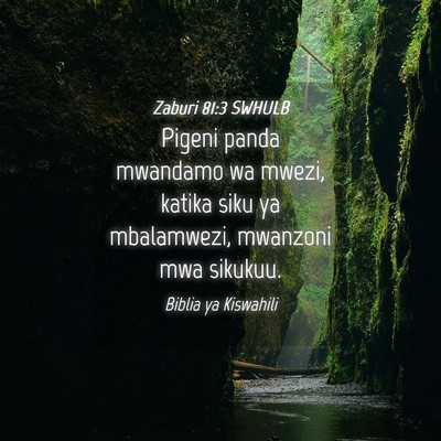 Picture 04 - Zaburi 81:3 SWHULB - Pigeni panda mwandamo wa mwezi, katika siku ya - Bible Verse Picture
