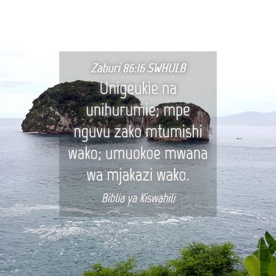 Picture 04 - Zaburi 86:16 SWHULB - Unigeukie na unihurumie; mpe nguvu zako mtumishi - Bible Verse Picture