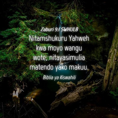 Picture 04 - Zaburi 9:1 SWHULB - Nitamshukuru Yahweh kwa moyo wangu wote; - Bible Verse Picture