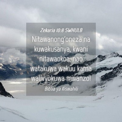 Picture 04 - Zekaria 10:8 SWHULB - Nitawanong'oneza na kuwakusanya, kwani - Bible Verse Picture